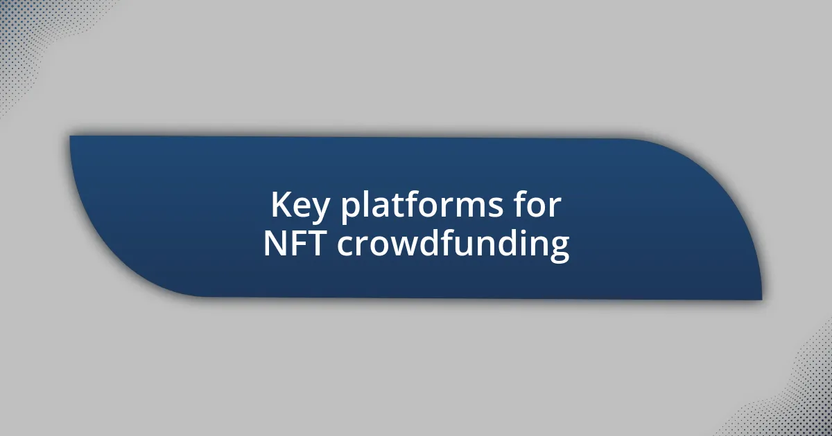 Key platforms for NFT crowdfunding